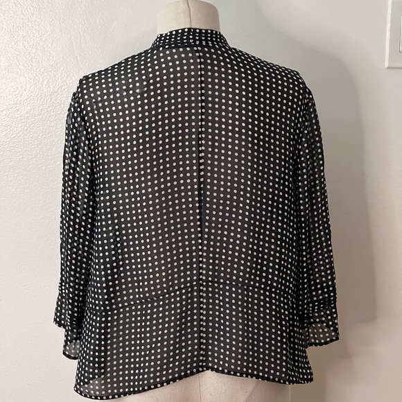 Polka Dot Sheer Overshirt with Pleated Lapel - Picture 2 of 5